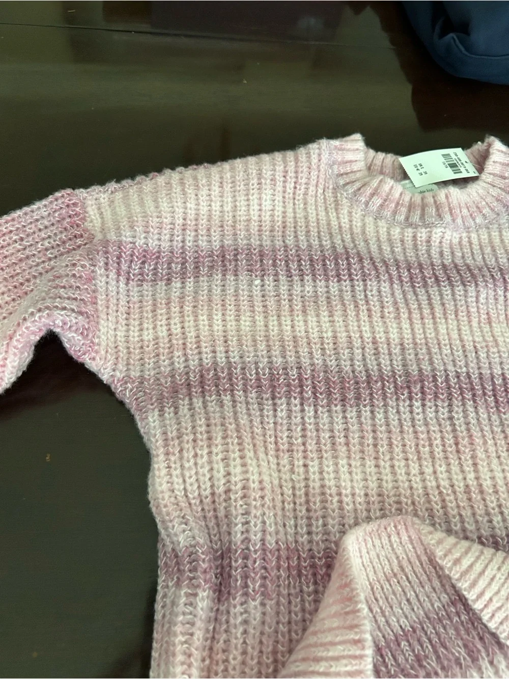 abercrombie kids Pink & Cream Striped Ribbed Crewneck Sweater